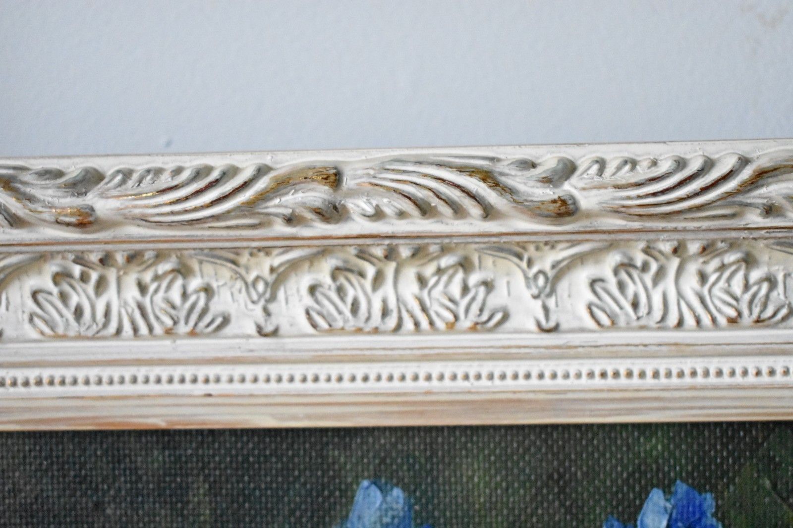 Large Original Vintage Floral Acrylic On Board Painting Wooden Ornate Frame (M) photo vinterior