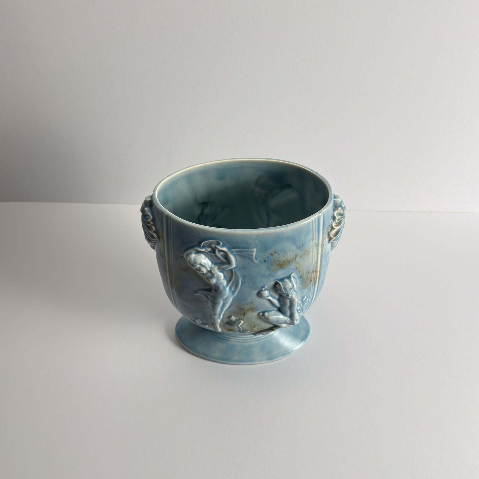 1930s Pale Blue Art Deco Vase With Pan And Nymph Relief, Beswick photo for sale