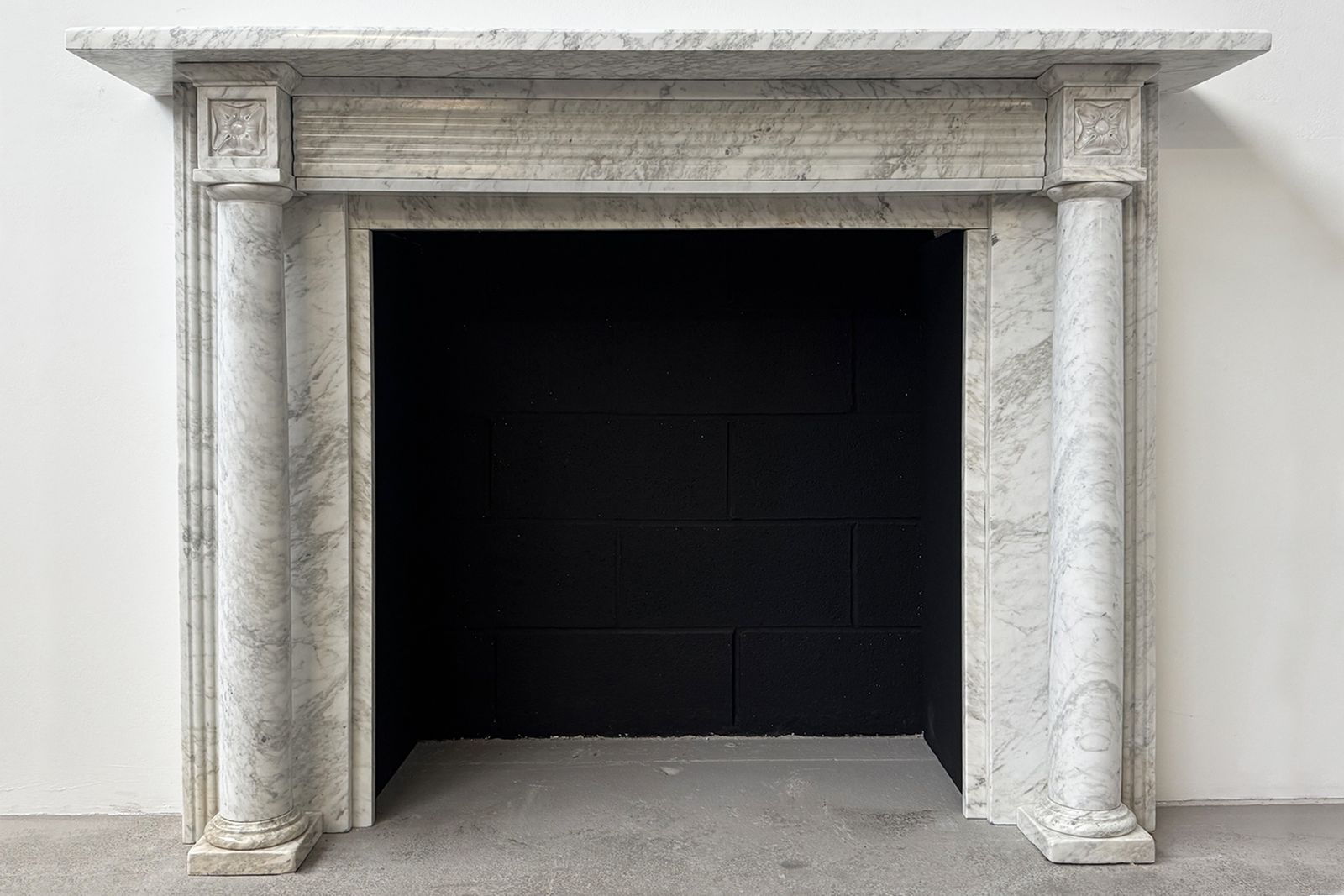 Antique Georgian Pillared White Marble Fireplace Surround.