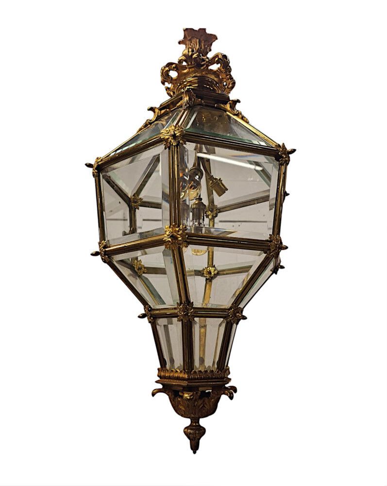 photo furniture A Very Rare Early 20th Century Gilded Bronze Hall Lantern With Bevelled Glass