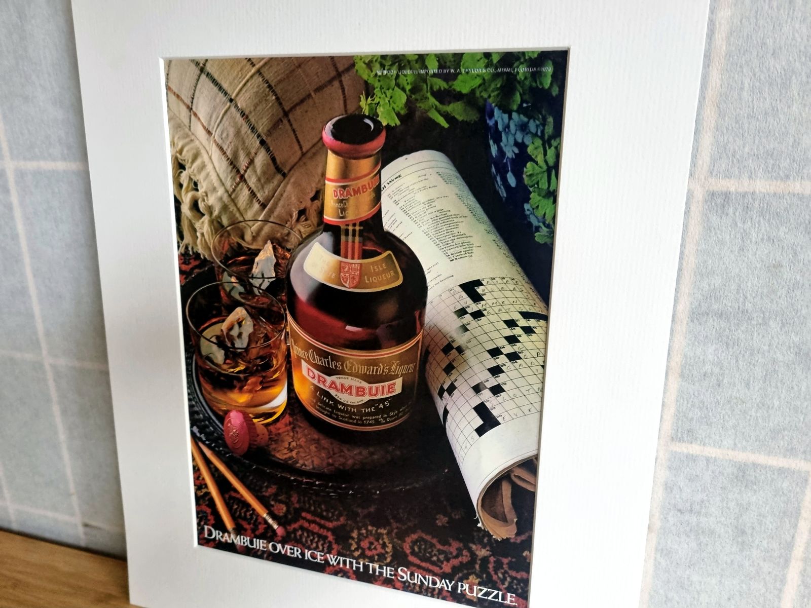 Vintage Spirits Advert Print, Drambuie Liqueur Magazine Advertisement, 1970s Alcohol Advertising Art, Bar Wall Decor, Mounted Display