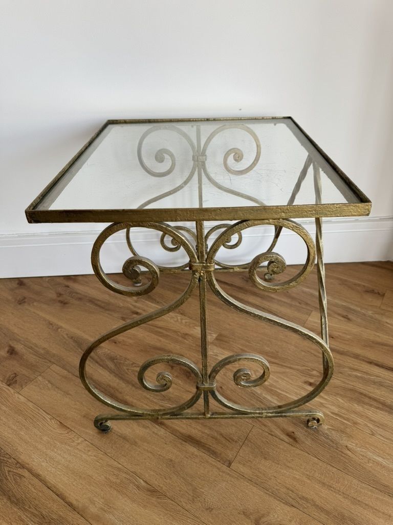 A Pair Of Gilt, Wrought Iron, Glass Top Side Tables photo vinterior