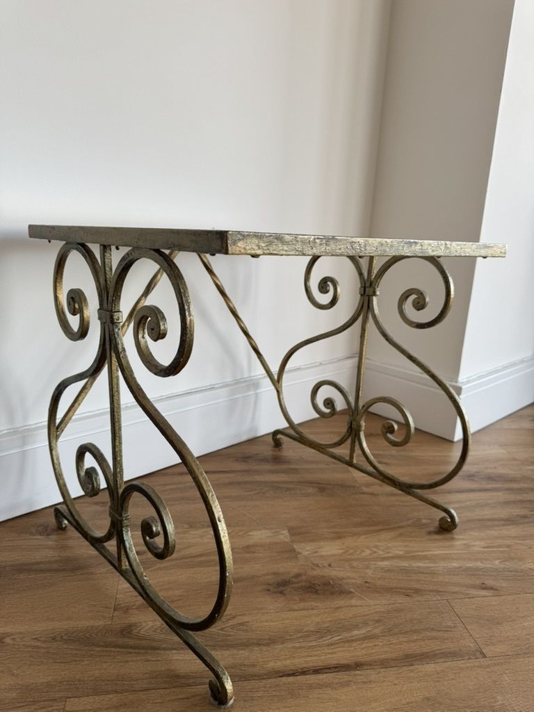 photo for sale A Pair Of Gilt, Wrought Iron, Glass Top Side Tables