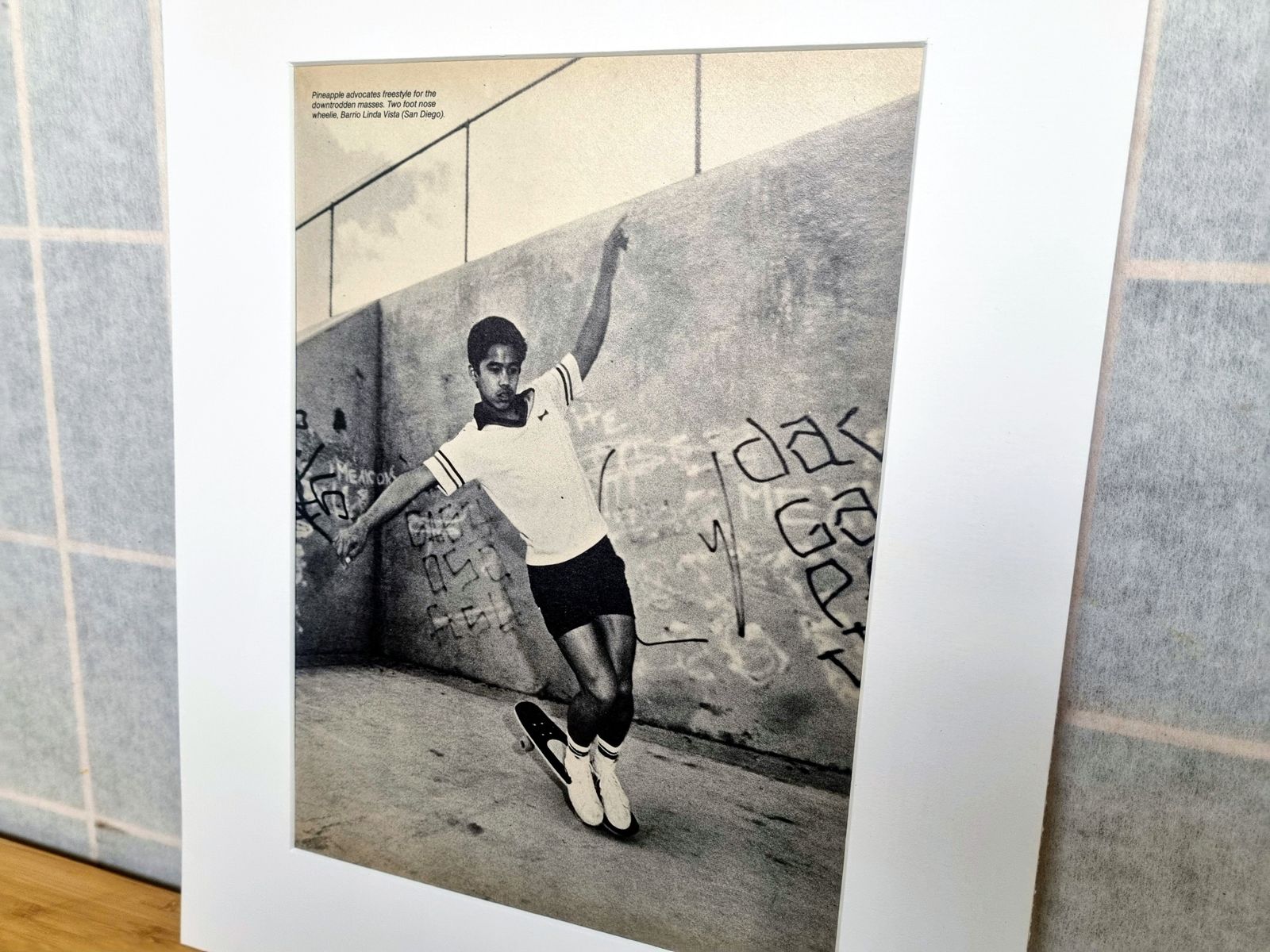 Skate Culture Photo Page, 1980s Freestyle Skateboarding Print, Doug Pineapple Saladino G&S Era, Collector Art, San Diego Barrio Linda Vista