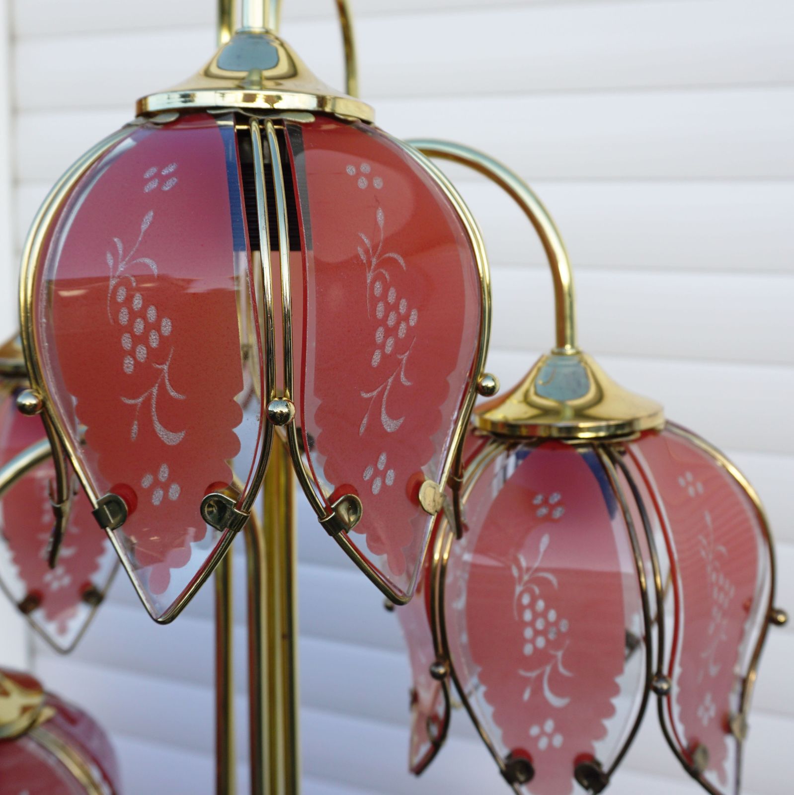 Hollywood Regency Moderne Lotus Lamp 1970s Pink & Gold Flower Floor Stand photo Lighting