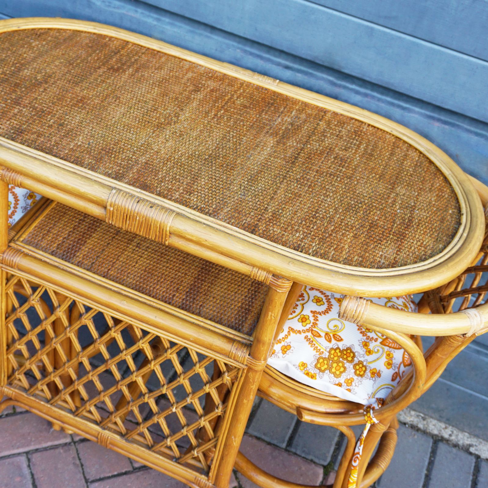 Mid Century Wicker & Cane Bamboo Compact Table & 2 Chair Bistro Set photo Furniture