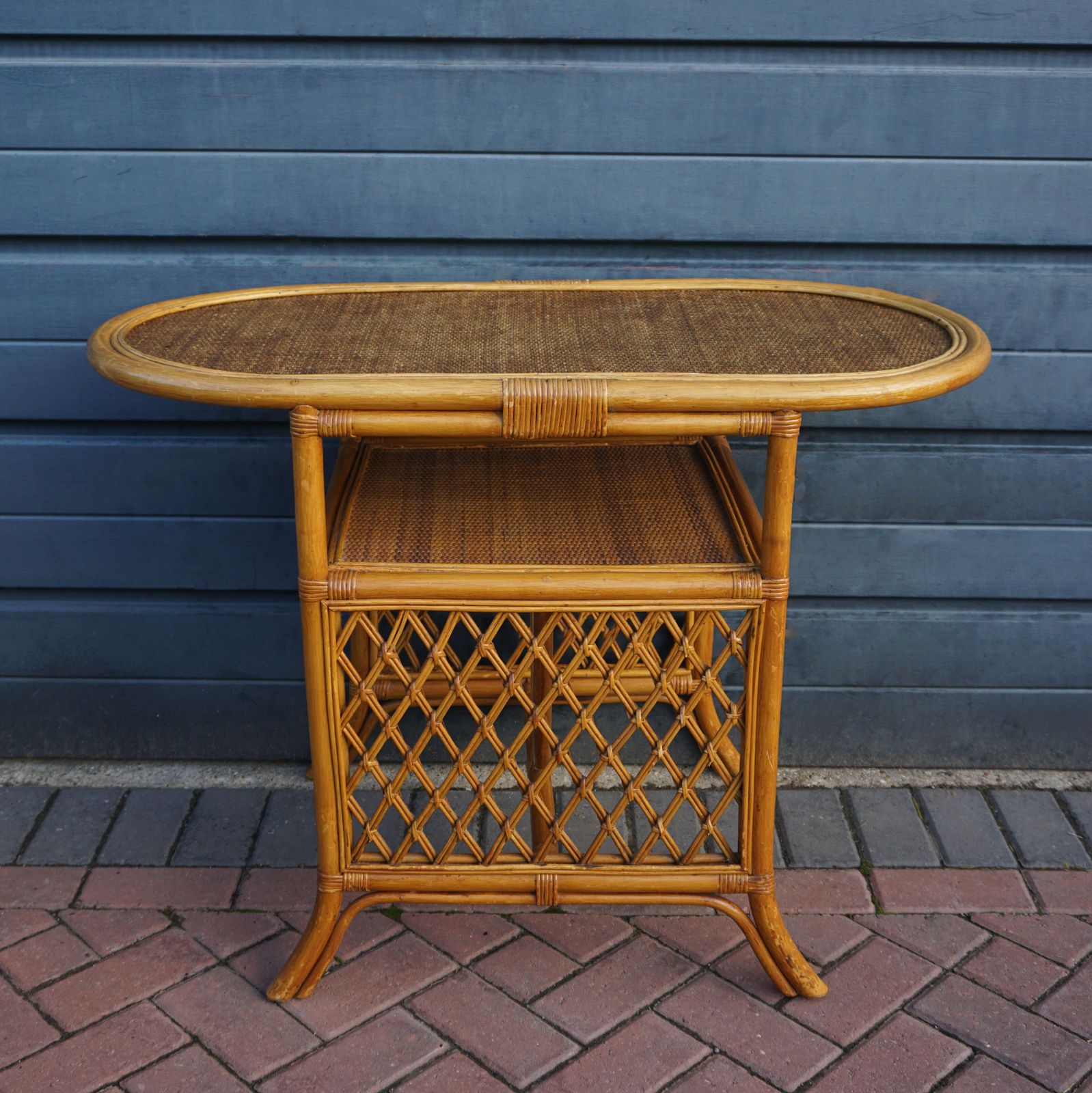 Mid Century Wicker & Cane Bamboo Compact Table & 2 Chair Bistro Set photo vinterior
