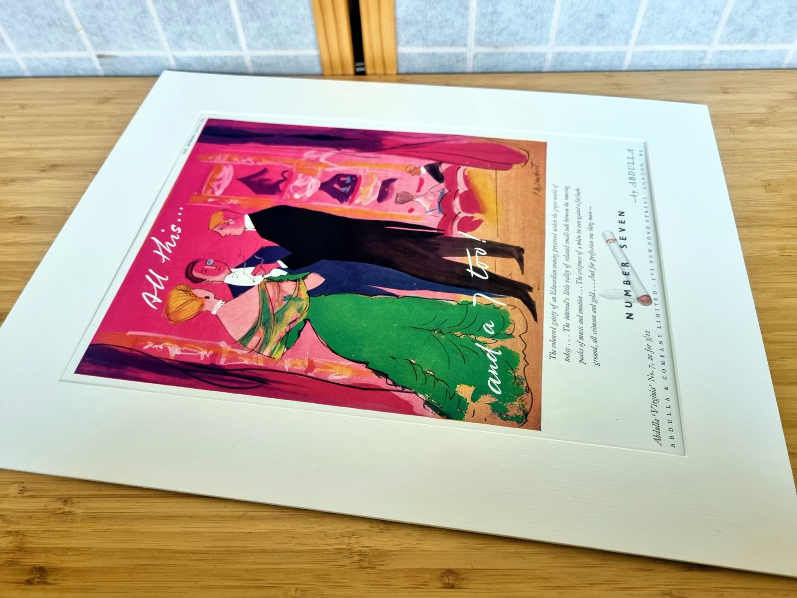 Vintage Illustration Advertisement, Abdulla Virginia No 7 Cigarettes 1950s Page, Theatre Style Art, British Ephemera photo Art