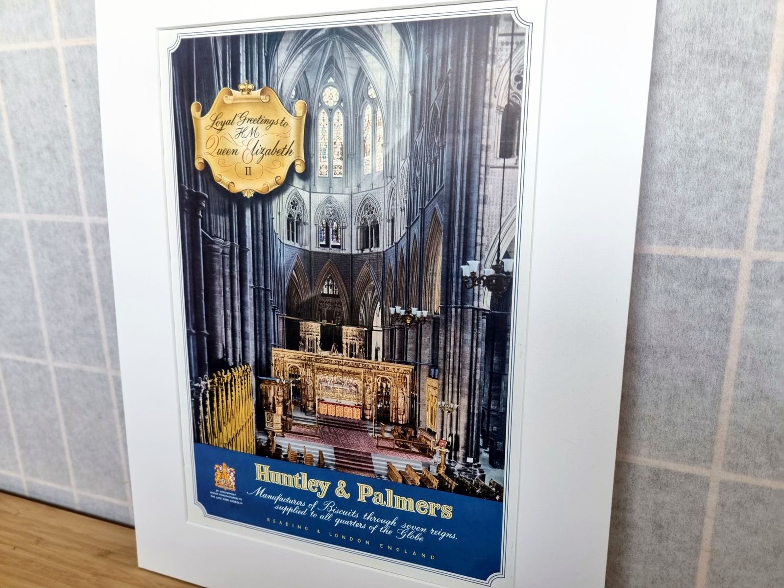 British Royal Advertisement Print, Huntley Palmers Coronation Interior Scene, 1950s Magazine Page, Queen Elizabeth Westminster Cathedral