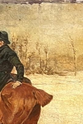 Naïve Oil Painting – Tavern Scene In The Snow. 54x36cm photo furniture
