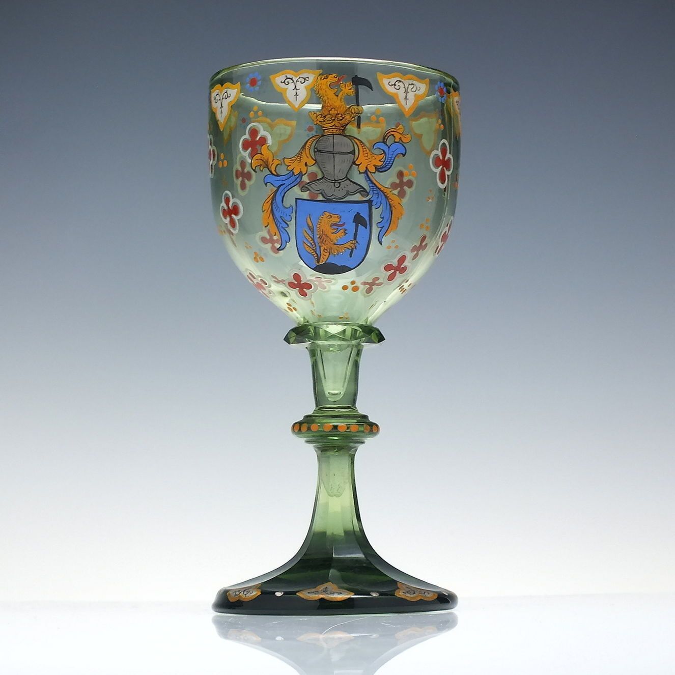 19th Century Lobmeyer Enamelled Armorial Green Wine Glass Goblet C1890 photo furniture