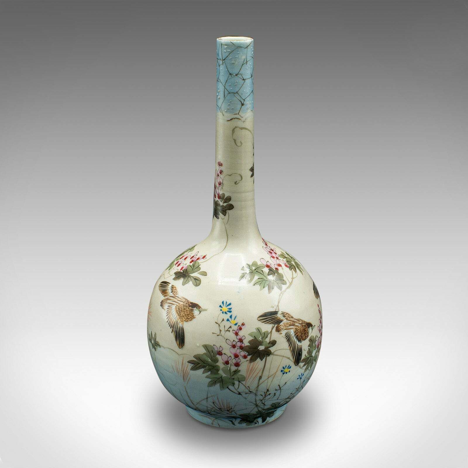Pair Of Antique Single Stem Vases, Japanese, Ceramic, Meiji Period, Victorian photo for sale