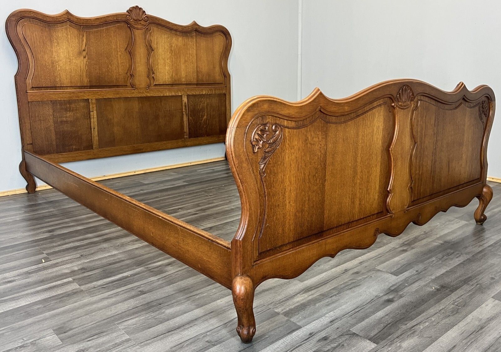 Bed Vintage French Louis XVI Double Bed Frame Oak Carved Headboard Lot 4591 photo furniture