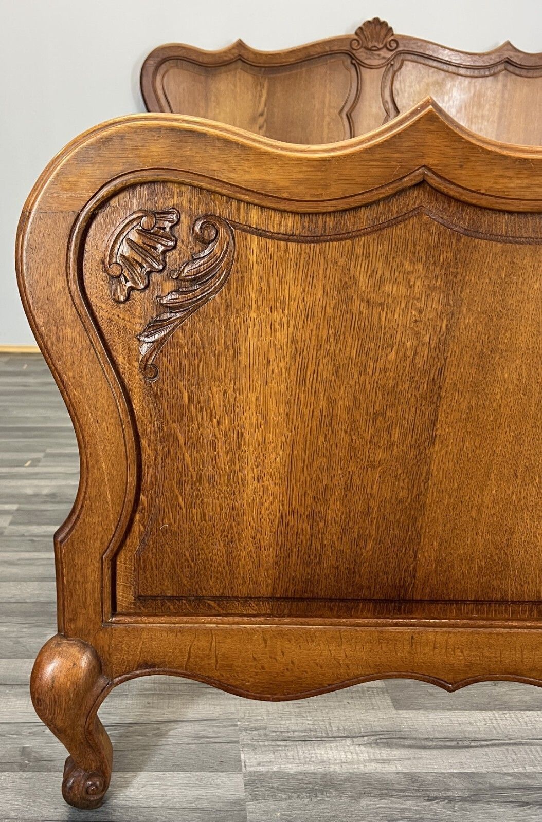 Bed Vintage French Louis XVI Double Bed Frame Oak Carved Headboard Lot 4591 photo Furniture