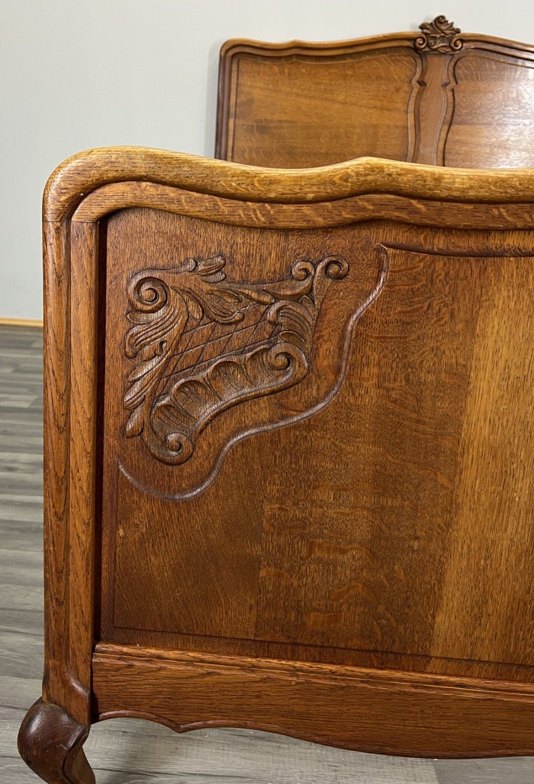 Bed Vintage French Louis XVI Double Bed Frame Oak Carved Headboard Lot 4599 photo Furniture