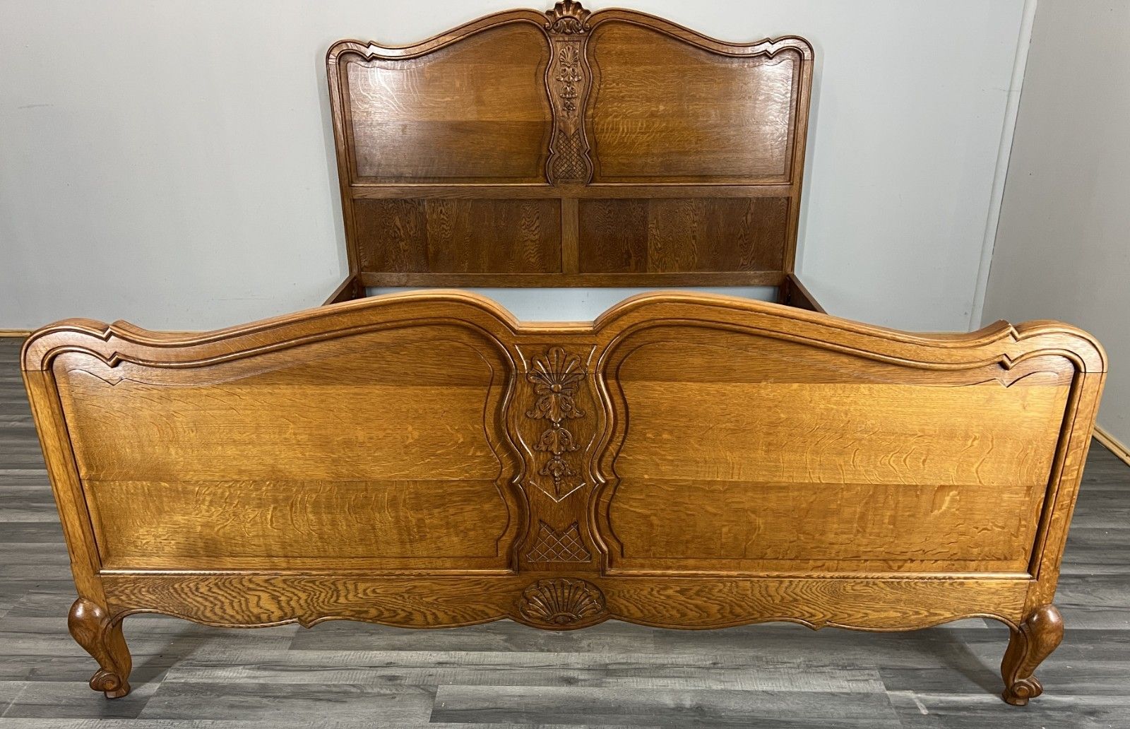 Bed Vintage French Louis XVI King Size Bed Frame Oak Carved Headboard Lot 4604 photo for sale