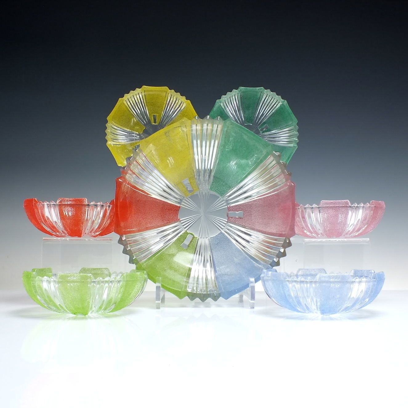 Art Deco Harlequin Glass Dessert Bowl Set C1930 50