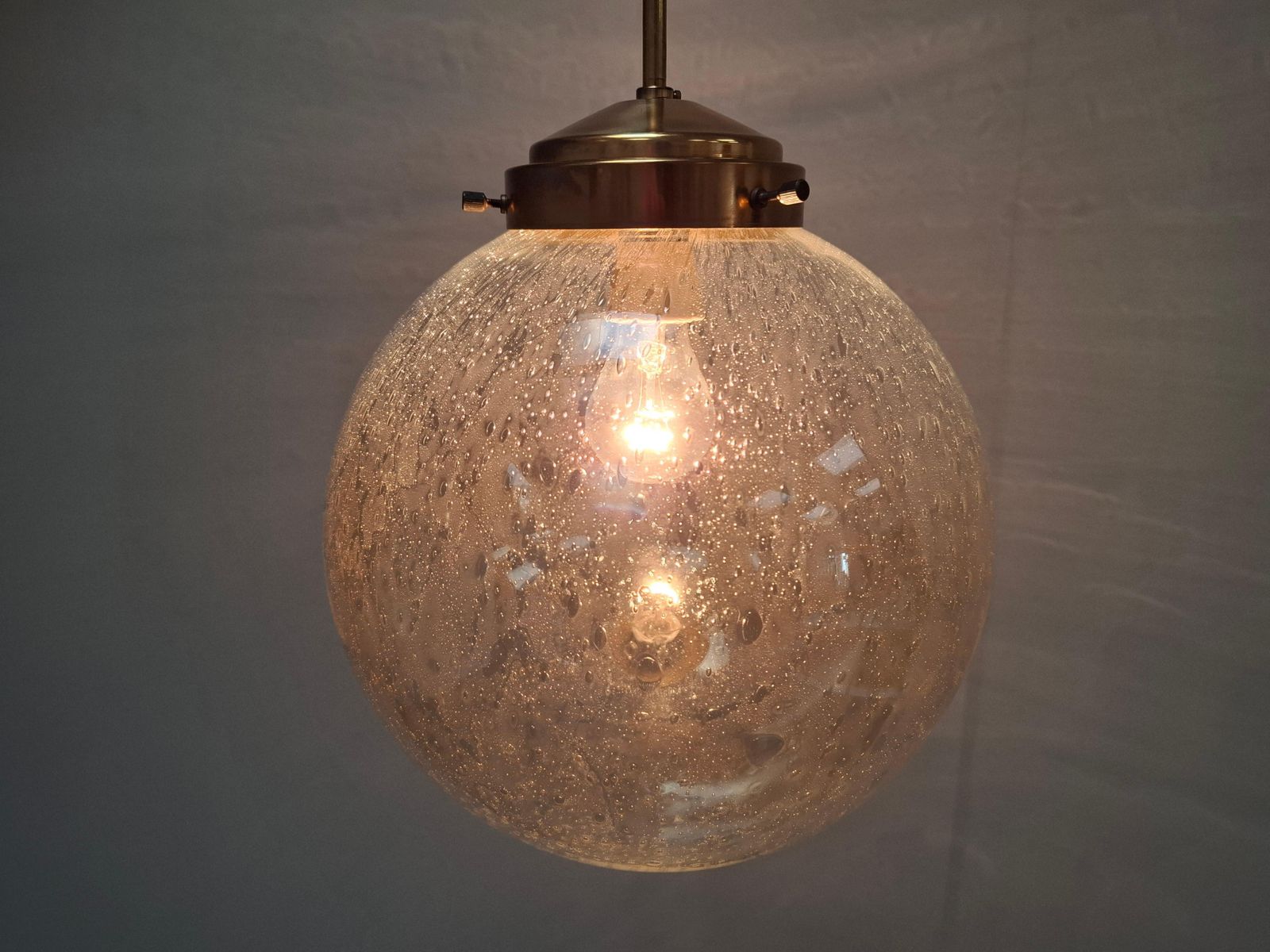 Midcentury Brass And Smoked Bubble Glass Pendant By Kamenický šenov, 1960s photo buy