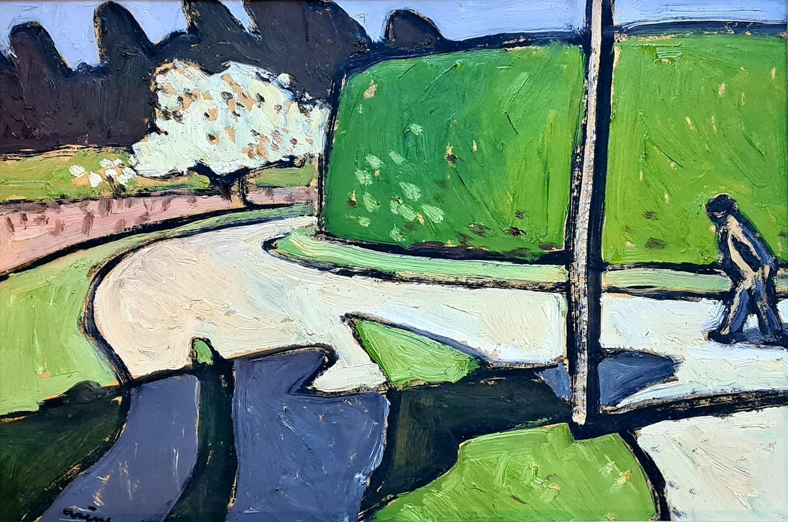 Jean Arène Colourful French Expressionist Landscape, Promeneur Au Pigeonnier, 2006