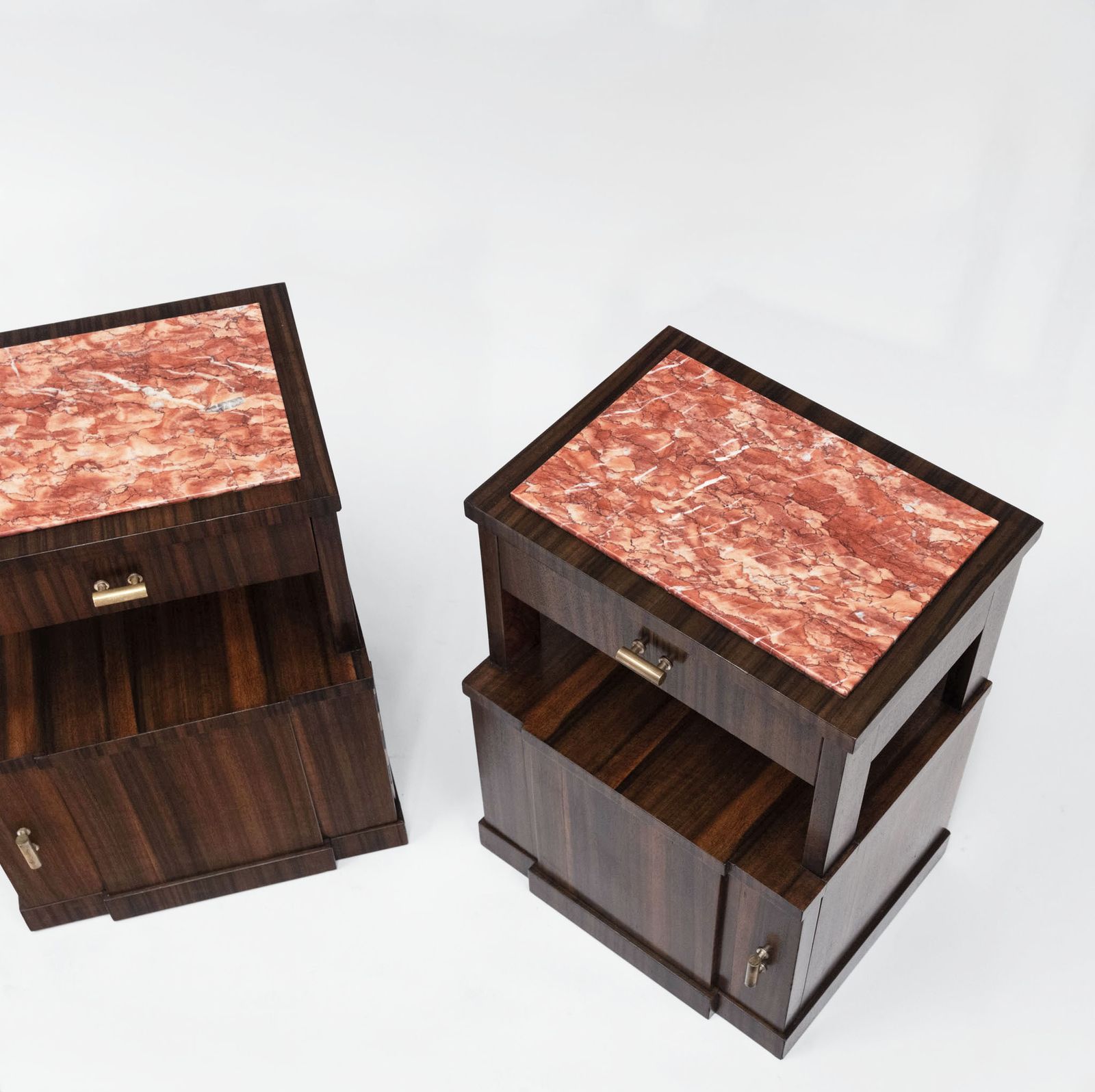 Pair Mid Century Italian Macassar Ebony & Marble Bedside Cabinets Circa 1950 photo furniture
