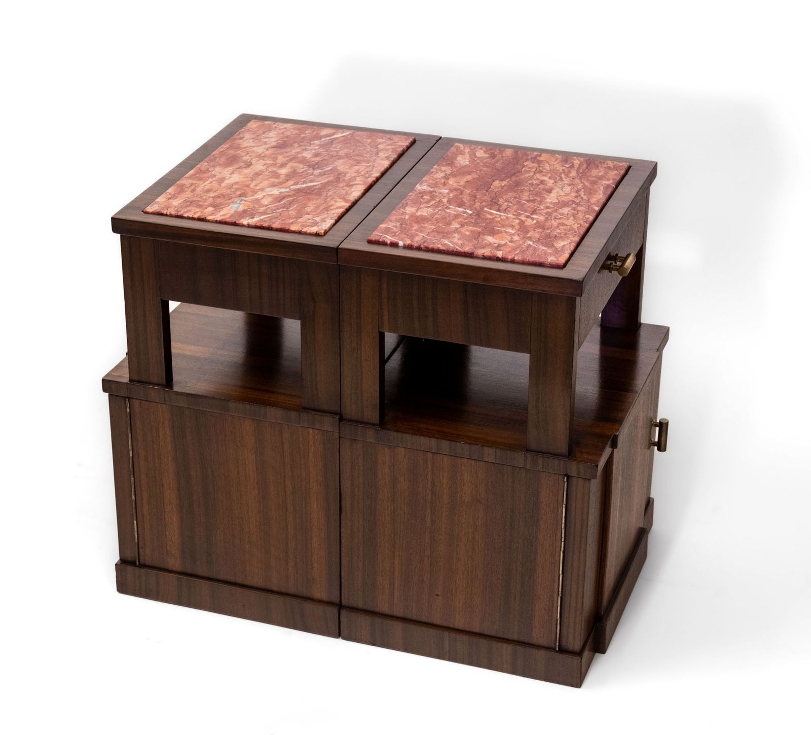 2195.0 Pair Mid Century Italian Macassar Ebony & Marble Bedside Cabinets Circa 1950 photo