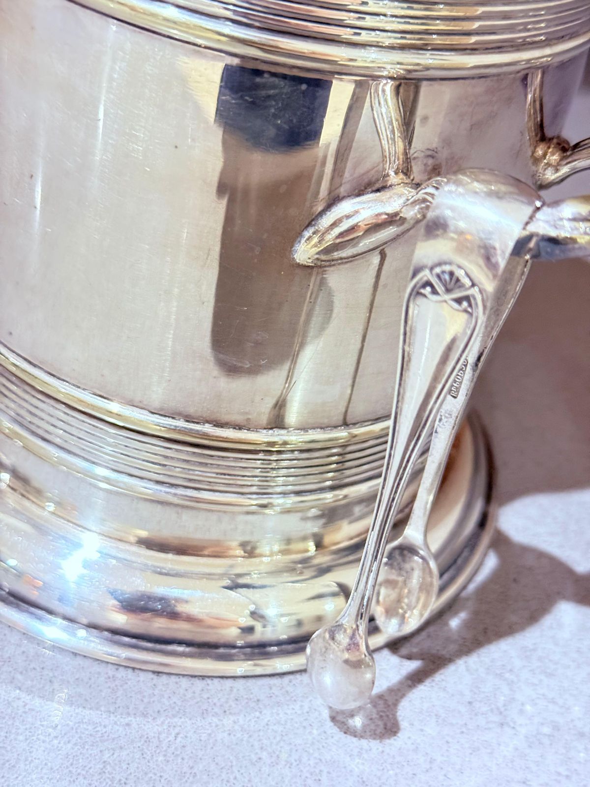 Antique Silver Plated Ice Bucket With Original Tongs, 23 × 16 Cm — Early 20th photo vinterior