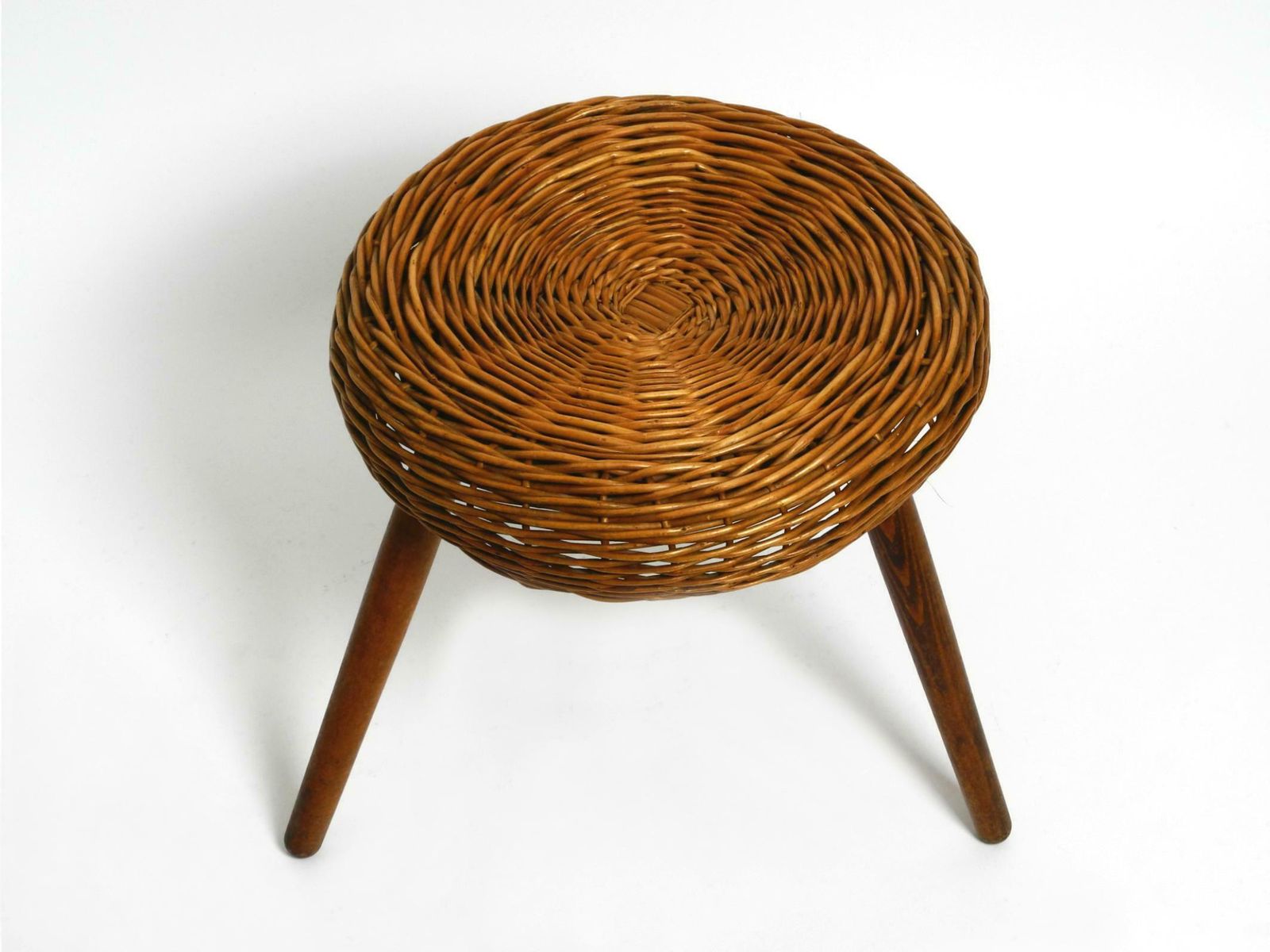 Original Large Mid Century Modern Rattan Stool With Wooden Legs By Tony Paul photo Furniture