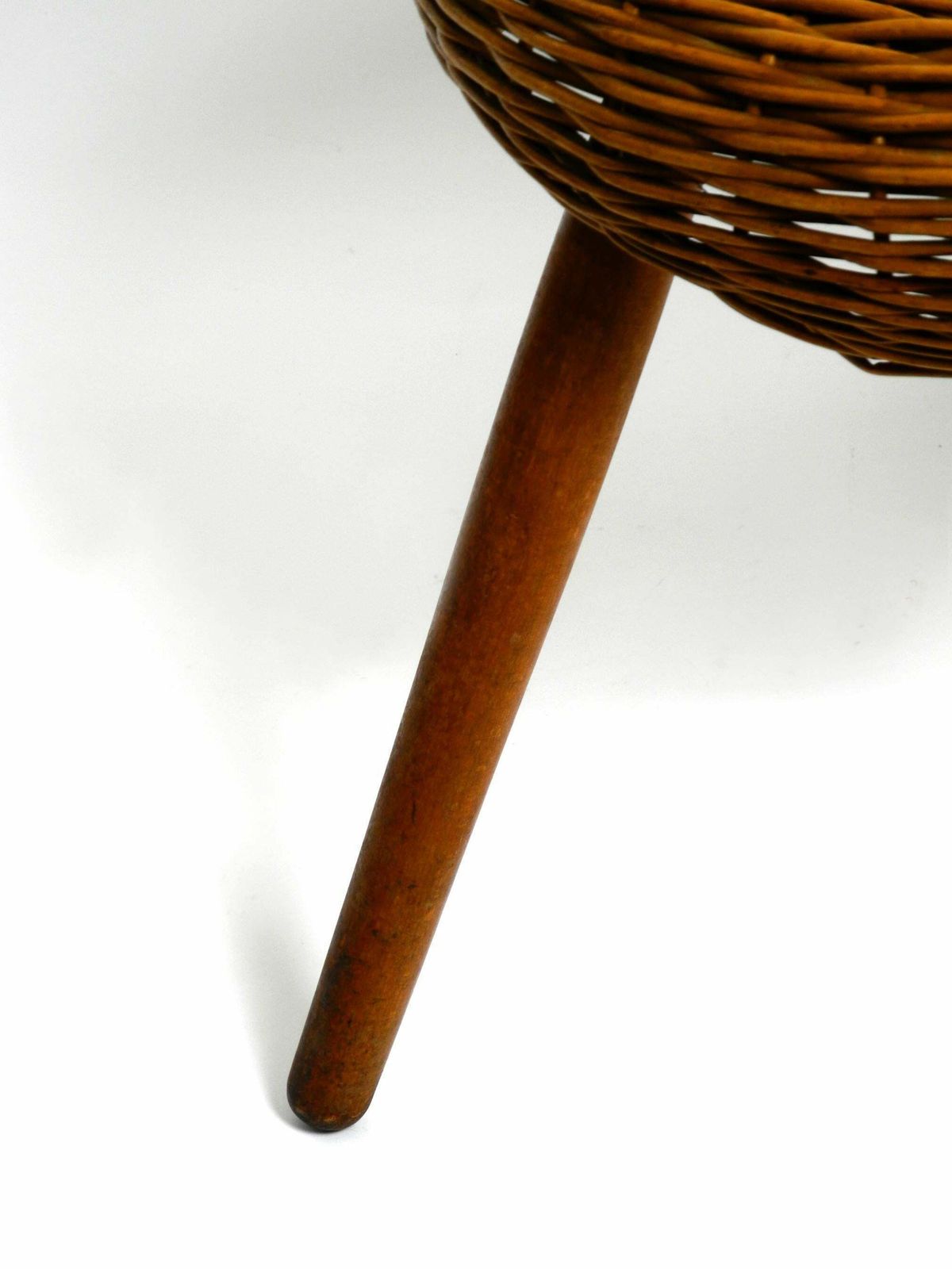 Furniture Original Large Mid Century Modern Rattan Stool With Wooden Legs By Tony Paul photo