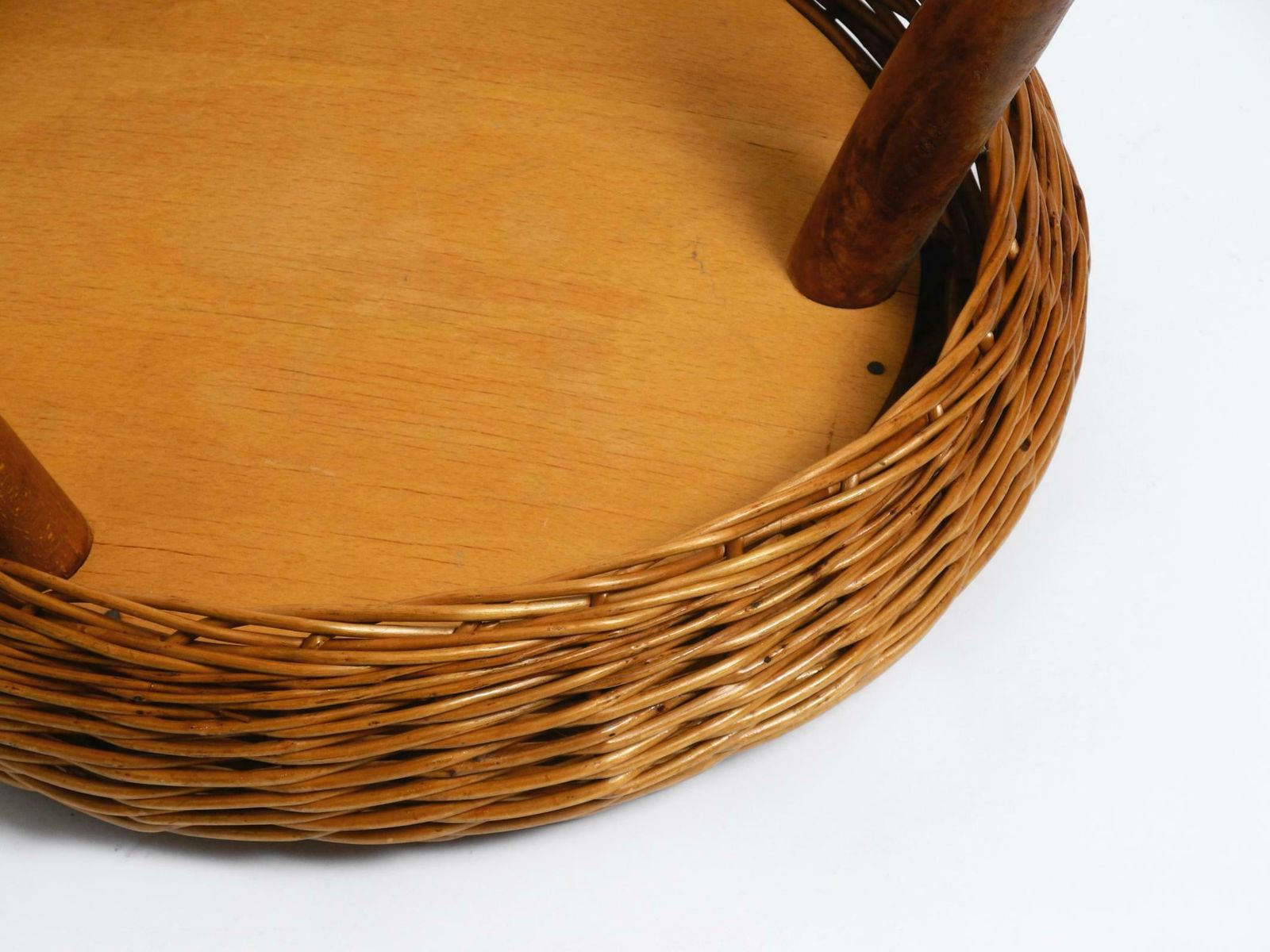 776.0 Original Large Mid Century Modern Rattan Stool With Wooden Legs By Tony Paul photo