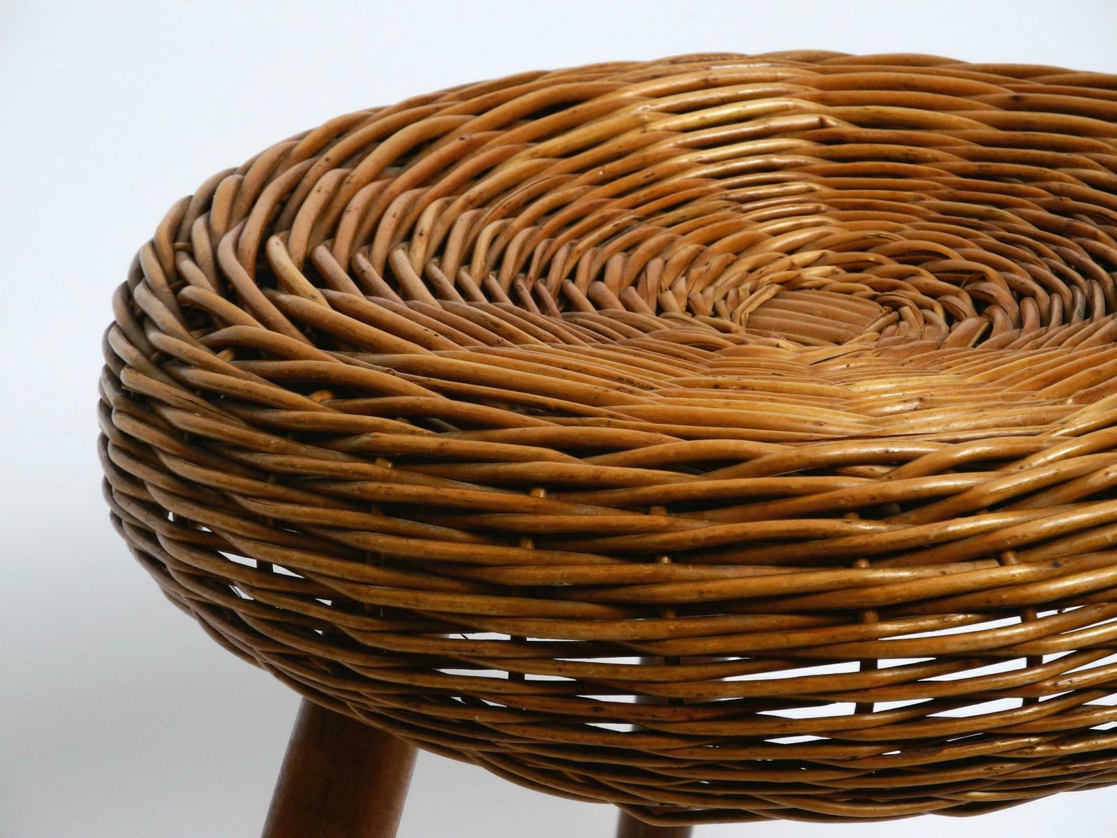 photo buy Original Large Mid Century Modern Rattan Stool With Wooden Legs By Tony Paul