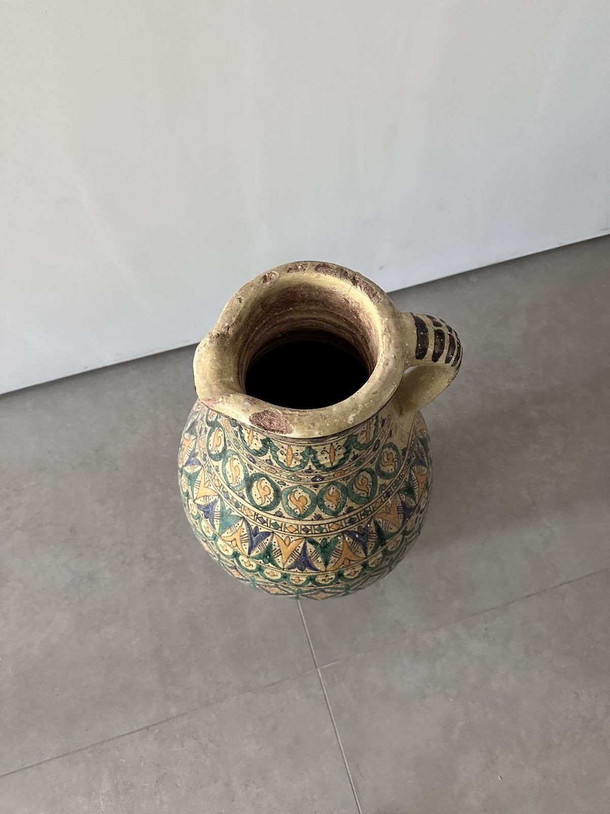 Matched Pair Of Large Moroccan Hand Painted Ceramic Floor Vases, Mid 20th Century photo Garden Decor