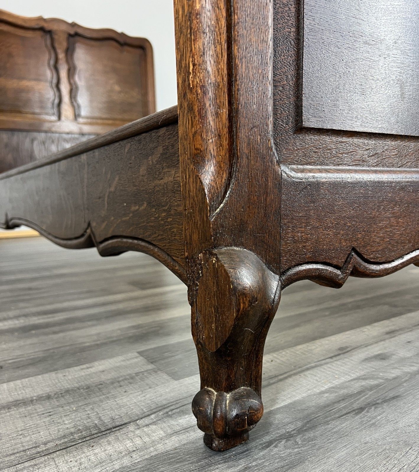Bed Vintage French Louis XVI Single Bed Frame Oak Carved Headboard Lot 4594 photo vinterior