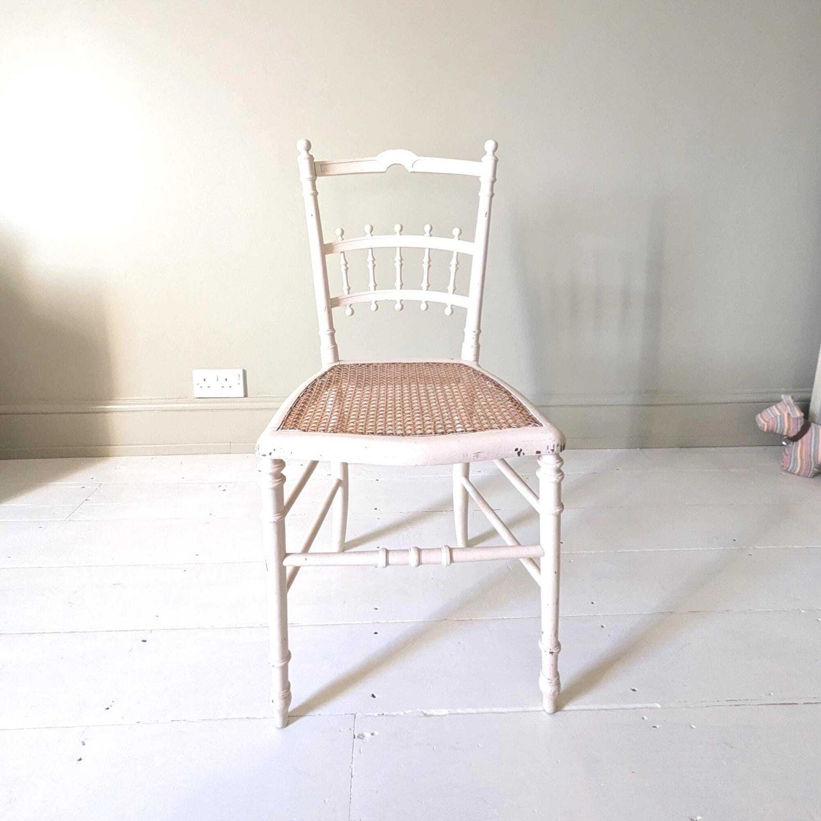 photo furniture A Pretty Pair Of Antique French Painted Side Chairs With Cane Seats C1890