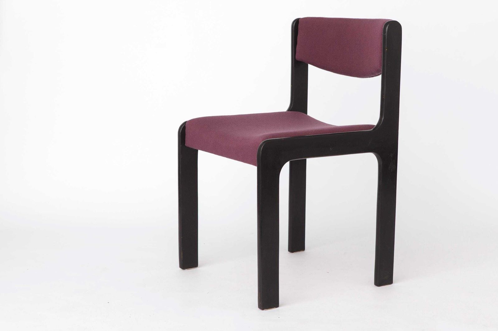 1 Of 6 Vintage German Dining Chair, 1950s 1960s, Black Beechwood, Pastel Upholstery