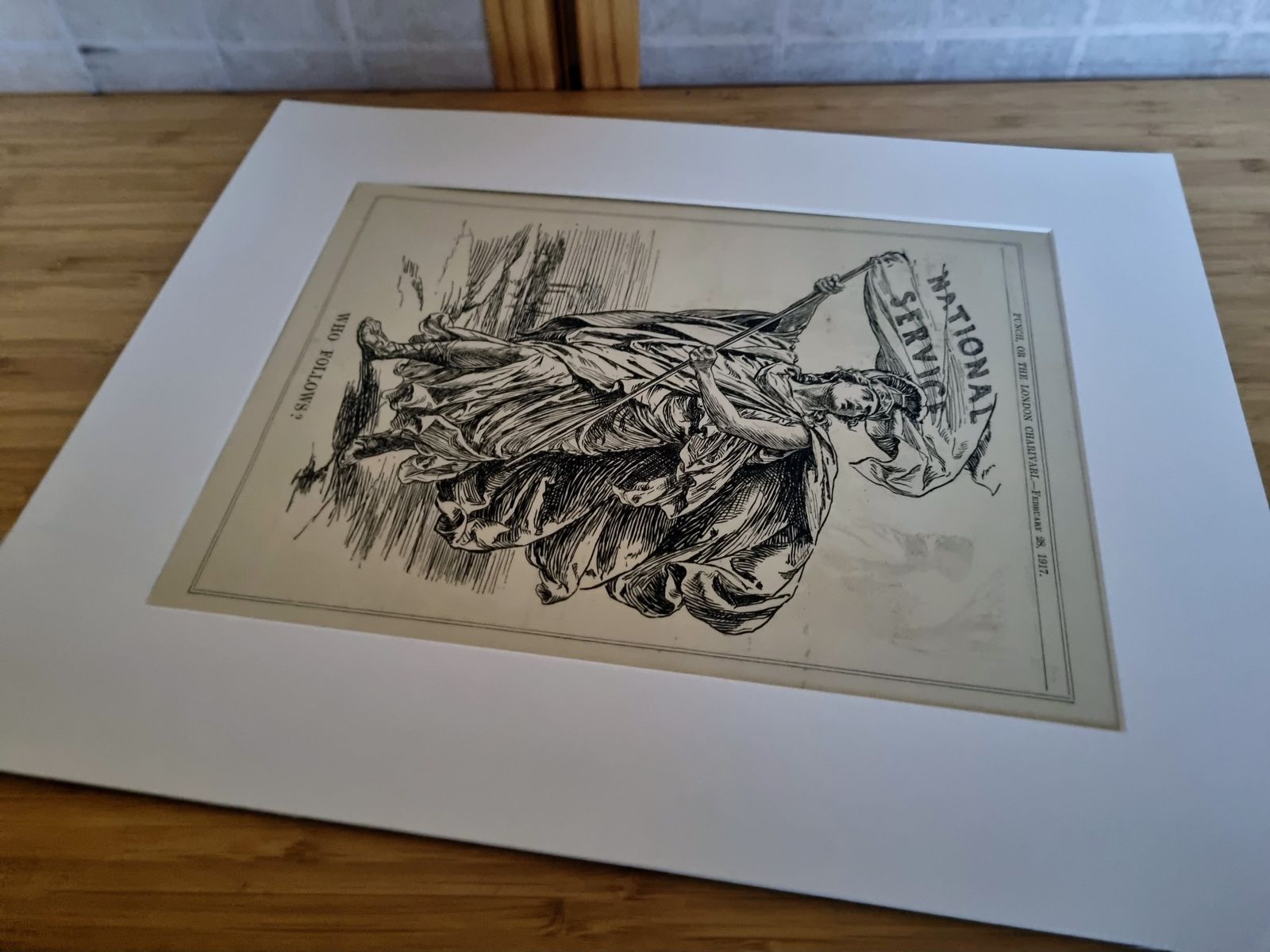 British Political Cartoon Print, Punch Magazine National Service Illustration, 1917 Satirical War Cartoon Mounted, Bernard Partridge Artist photo vinterior