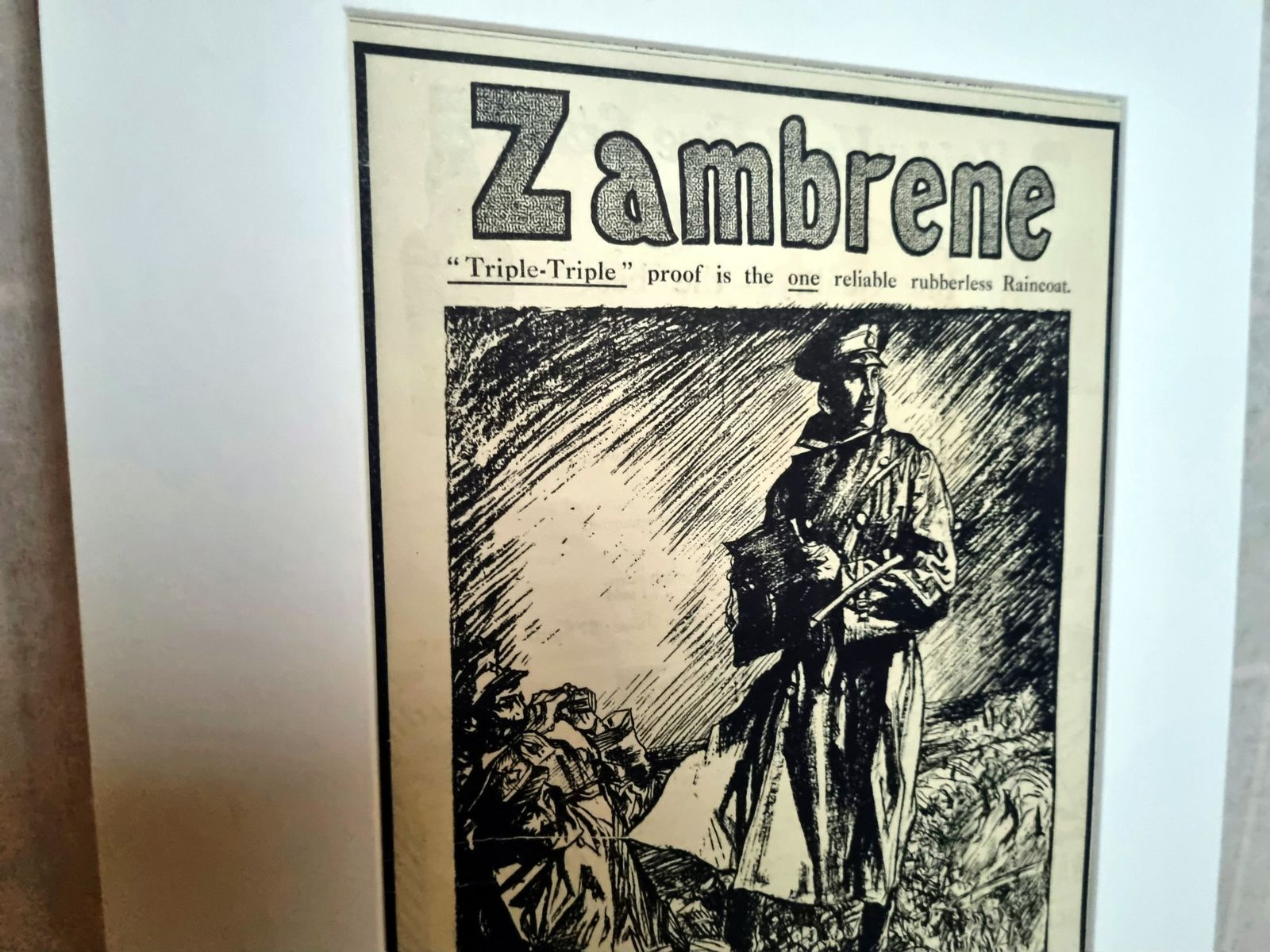 British Military Advertisement Print, Zambrone Raincoat Illustration, First World War Era Magazine Page Mounted photo 85.0
