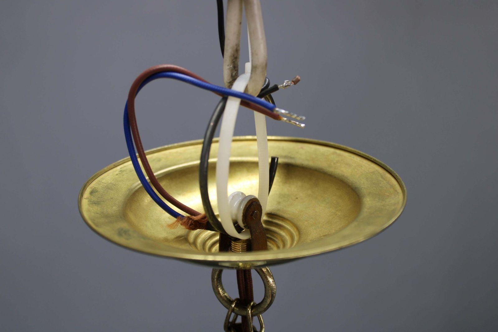 1832.0 Pair Of 1930s Peter Behrens Luzette Pendants In Opaline Glass And Brass photo