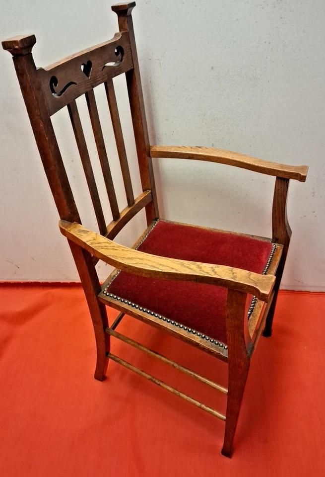 Antique Bold And Handsome Arts And Crafts Art Nouveau Oak Elbow Chair photo furniture