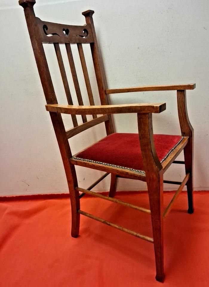 Antique Bold And Handsome Arts And Crafts Art Nouveau Oak Elbow Chair photo 275.0