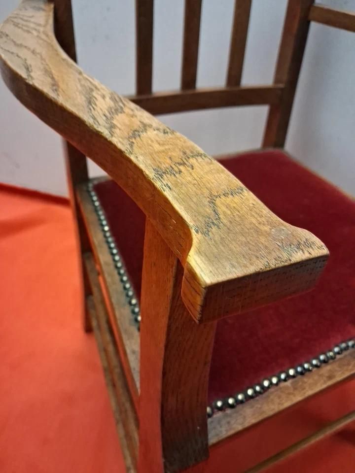 Antique Bold And Handsome Arts And Crafts Art Nouveau Oak Elbow Chair photo vinterior