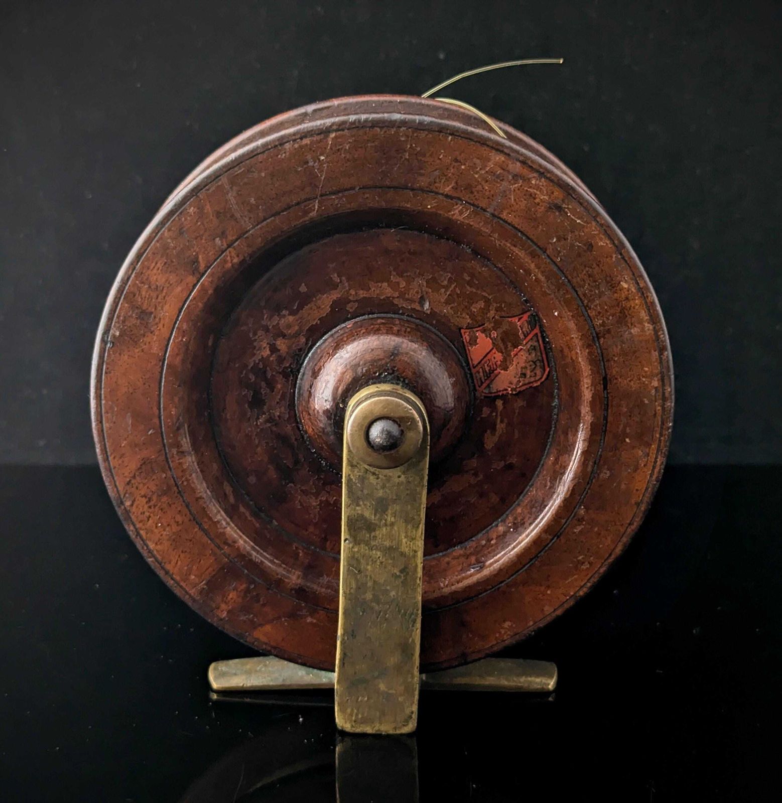 Large Antique Nottingham Style Fishing Reel, Walnut And Brass photo for sale