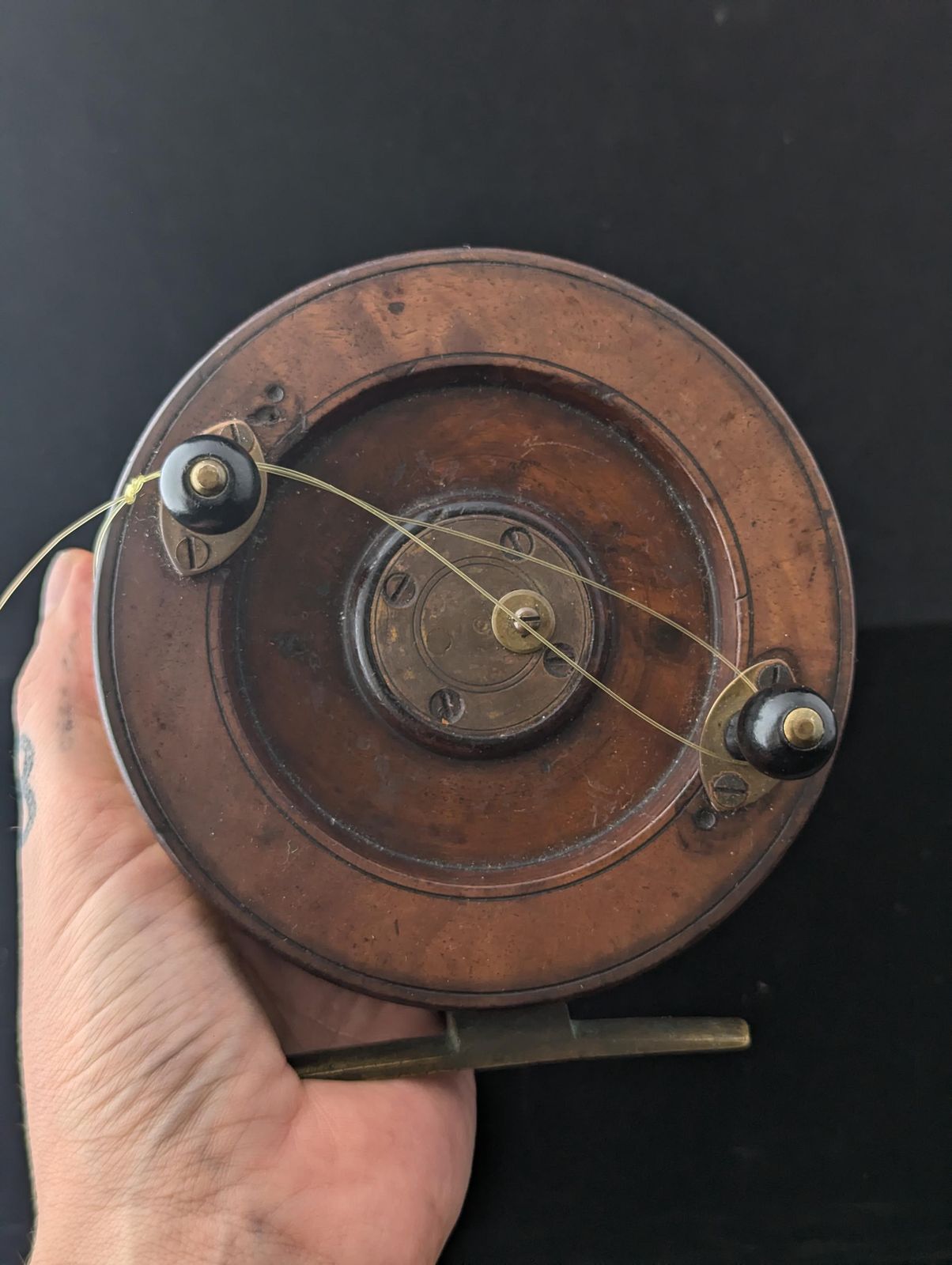 photo furniture Large Antique Nottingham Style Fishing Reel, Walnut And Brass