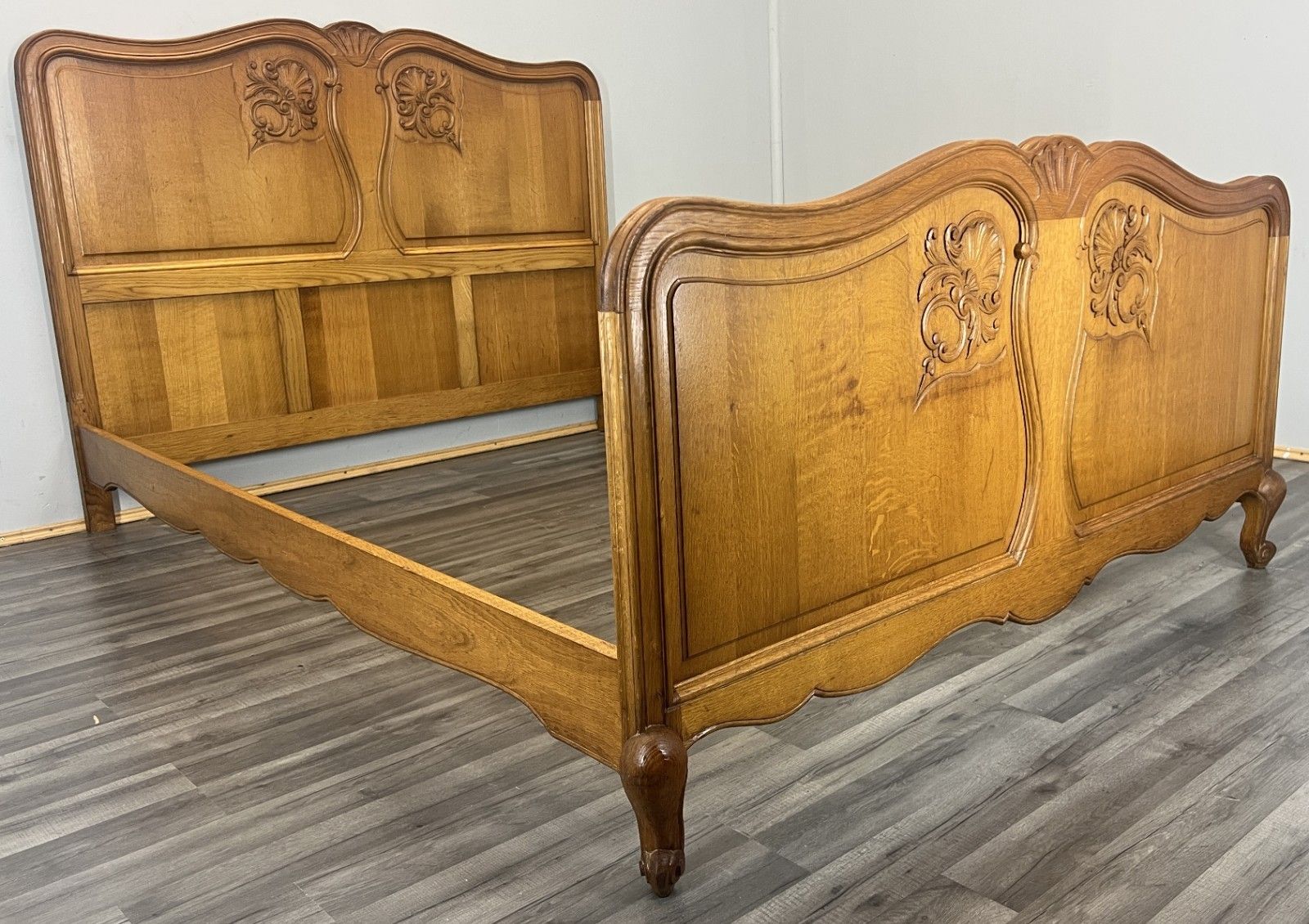 Bed Vintage French Louis XVI Double Bed Frame Oak Carved Headboard Lot 4607 photo furniture
