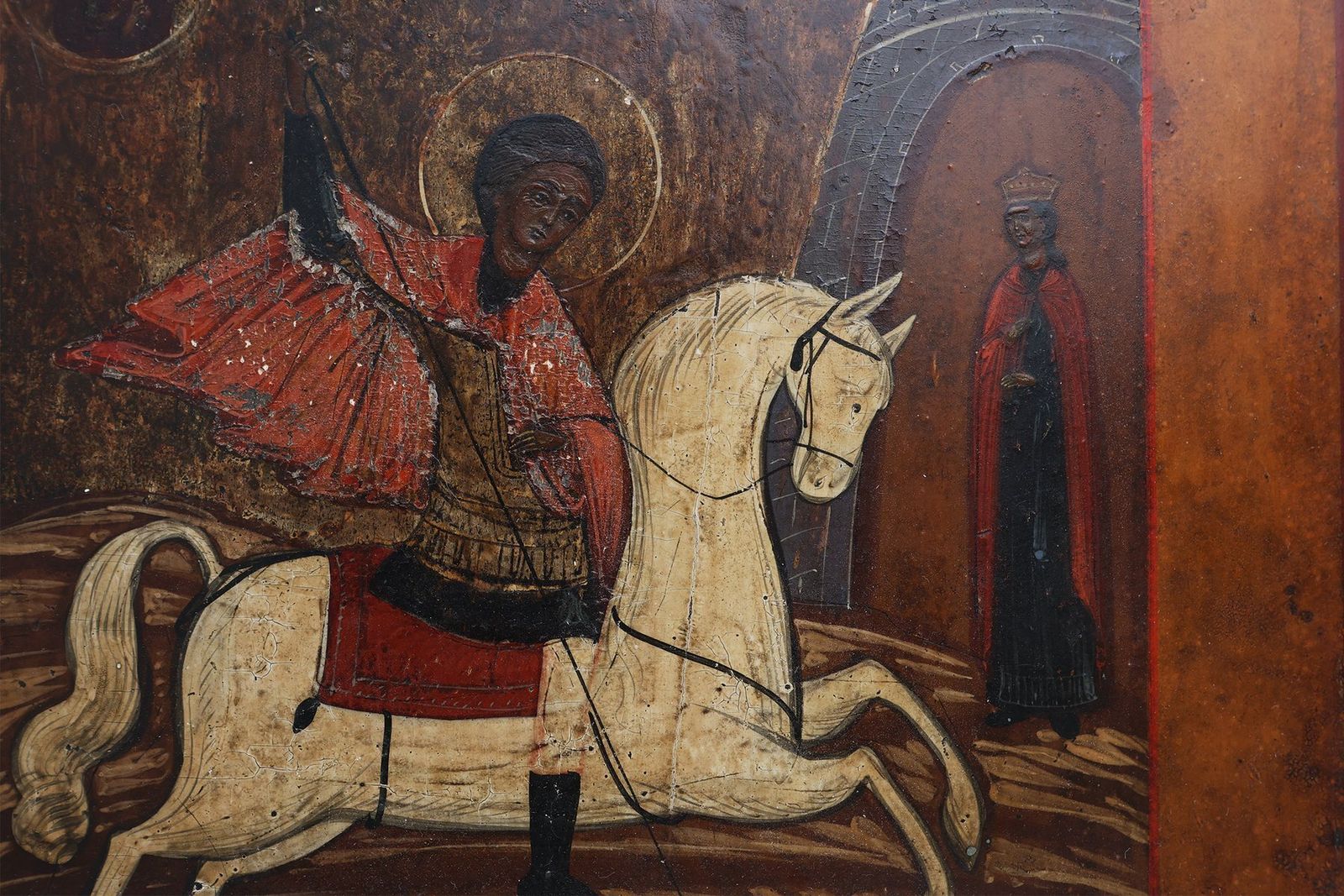 Religious Icon Of Saint George And The Dragon, 1800s, Painting On Wood photo furniture