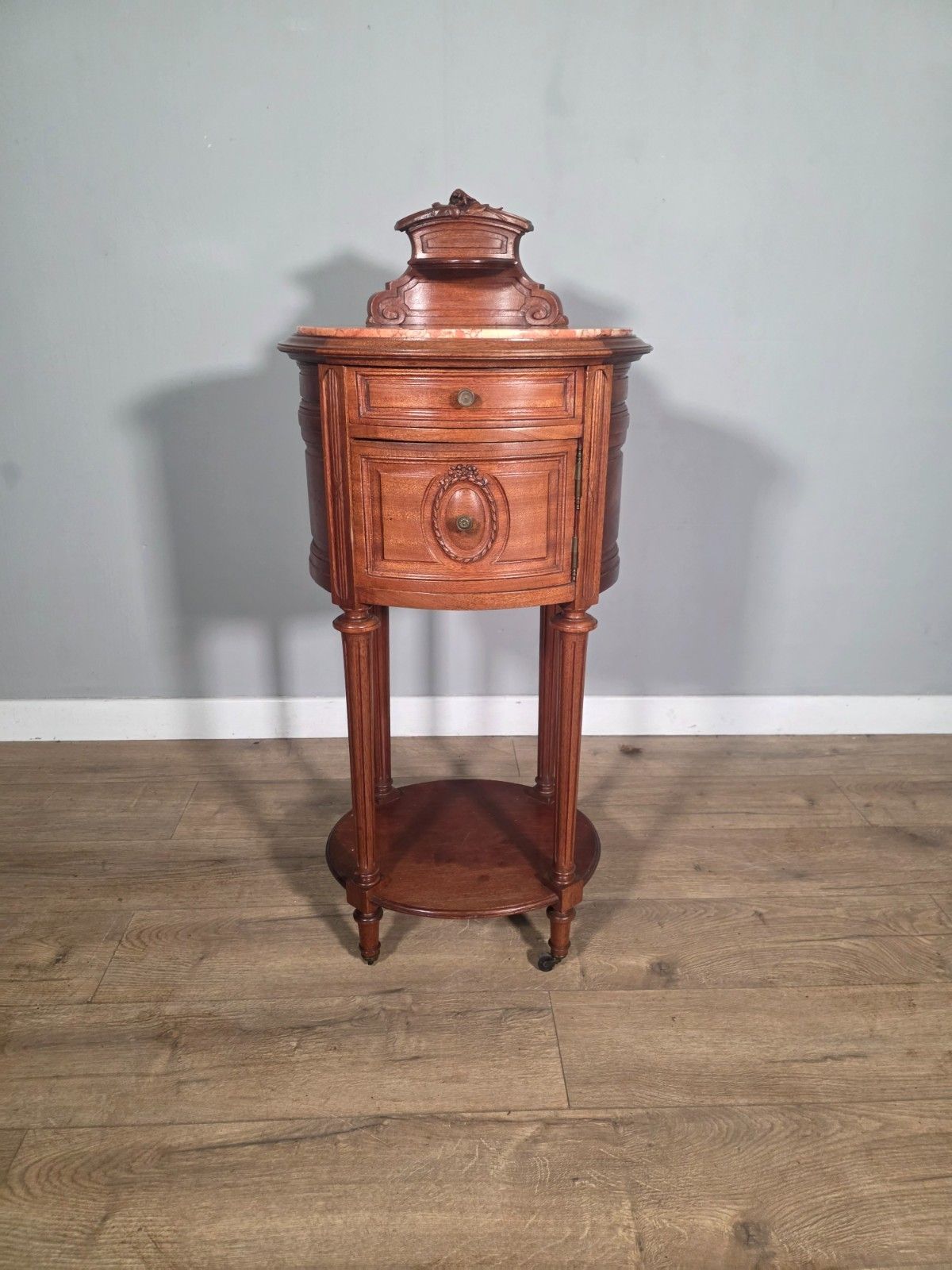 Antique French Mahogany Marble Top Bedside Cabinet 1910