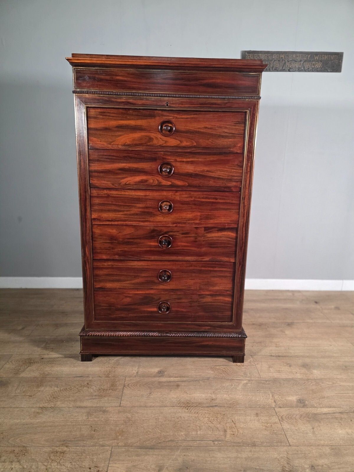 Antique French Rosewood Brass Inlaid 6 Drawer Chest 1880s photo furniture