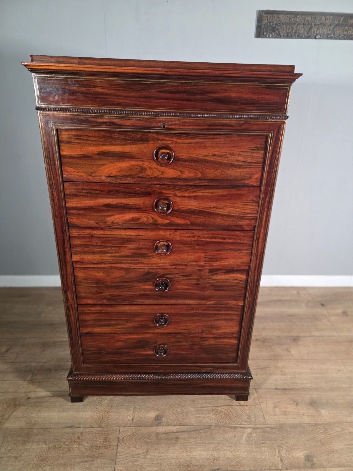 Antique French Rosewood Brass Inlaid 6 Drawer Chest 1880s photo for sale