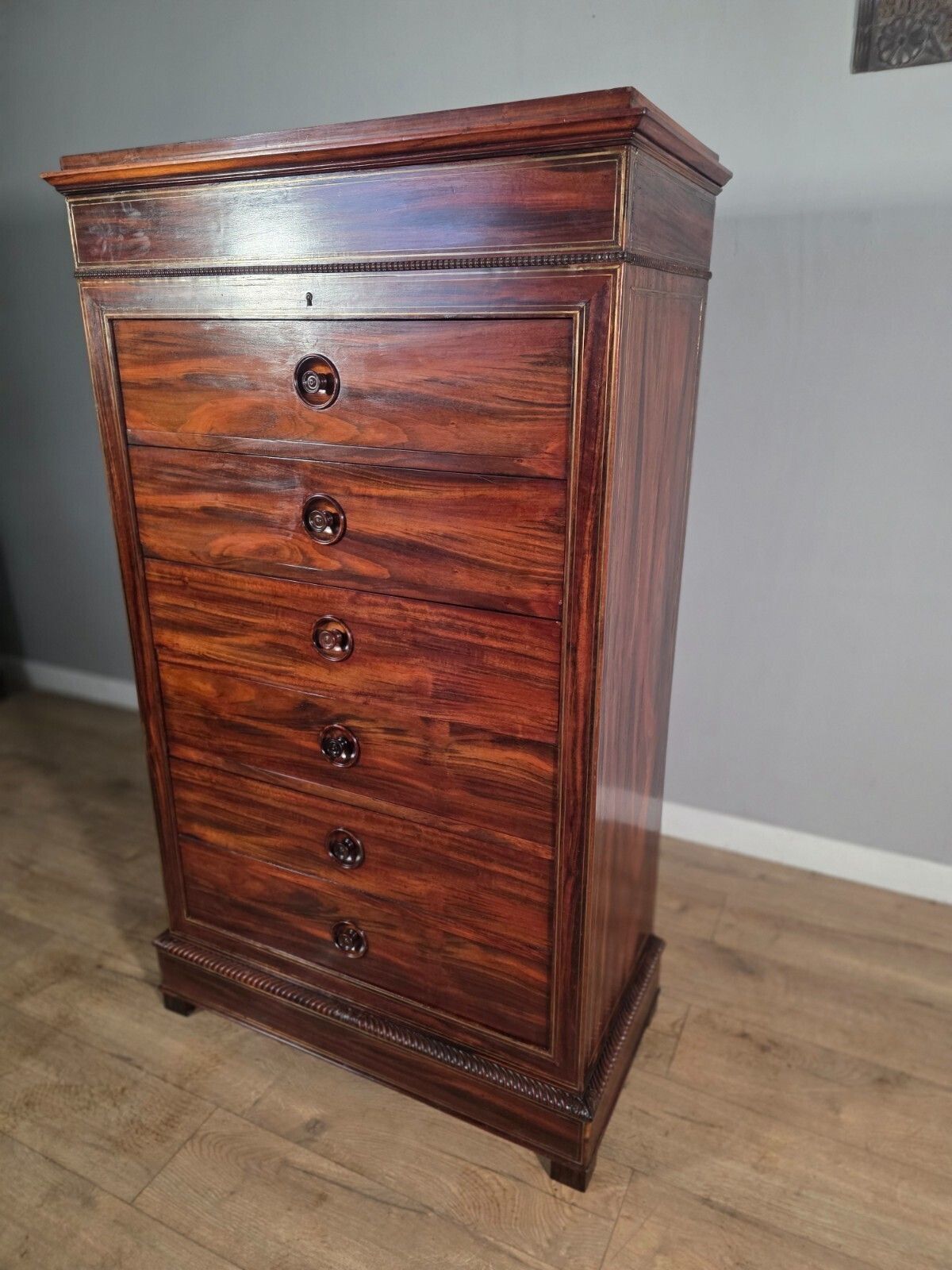 Antique French Rosewood Brass Inlaid 6 Drawer Chest 1880s photo Furniture