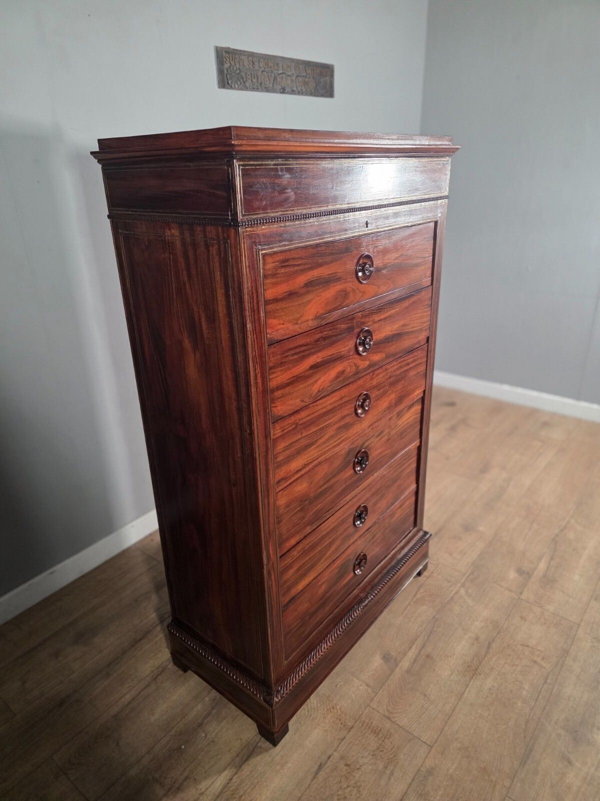 Antique French Rosewood Brass Inlaid 6 Drawer Chest 1880s photo 1450.0
