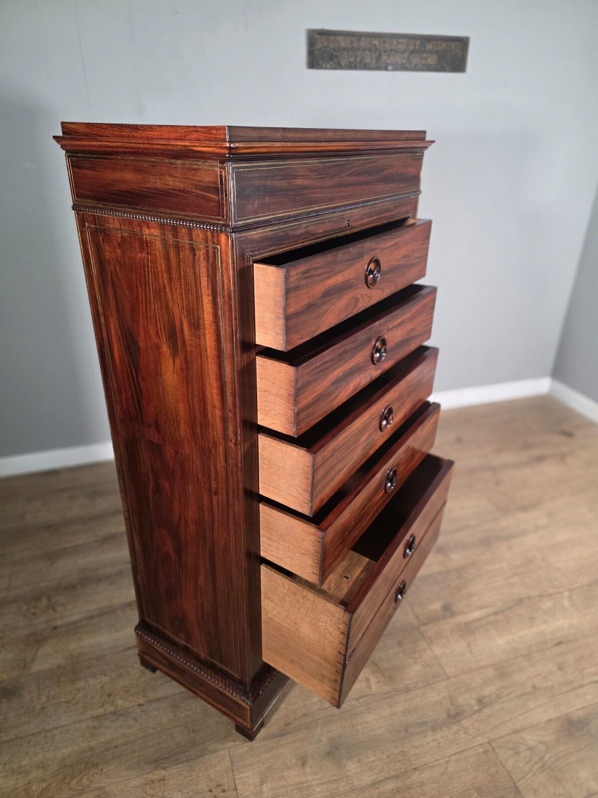 photo furniture Antique French Rosewood Brass Inlaid 6 Drawer Chest 1880s
